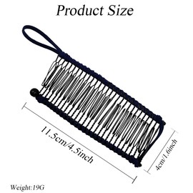 2Pcs Black Banana Hair Clip Womens Clincher Comb Tool Stretch Hair Grip No Pressure Sturdy Holder Hair Accessory for Thick Wavy Curly Hair Ponytail Style