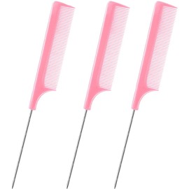 DAZISEN Pack of 3 Hair Combs - Antistatic Tail Comb Fine Tooth Comb Salon Hairdressing Hair Cutting Comb with Stainless Steel Handle for Women and Men