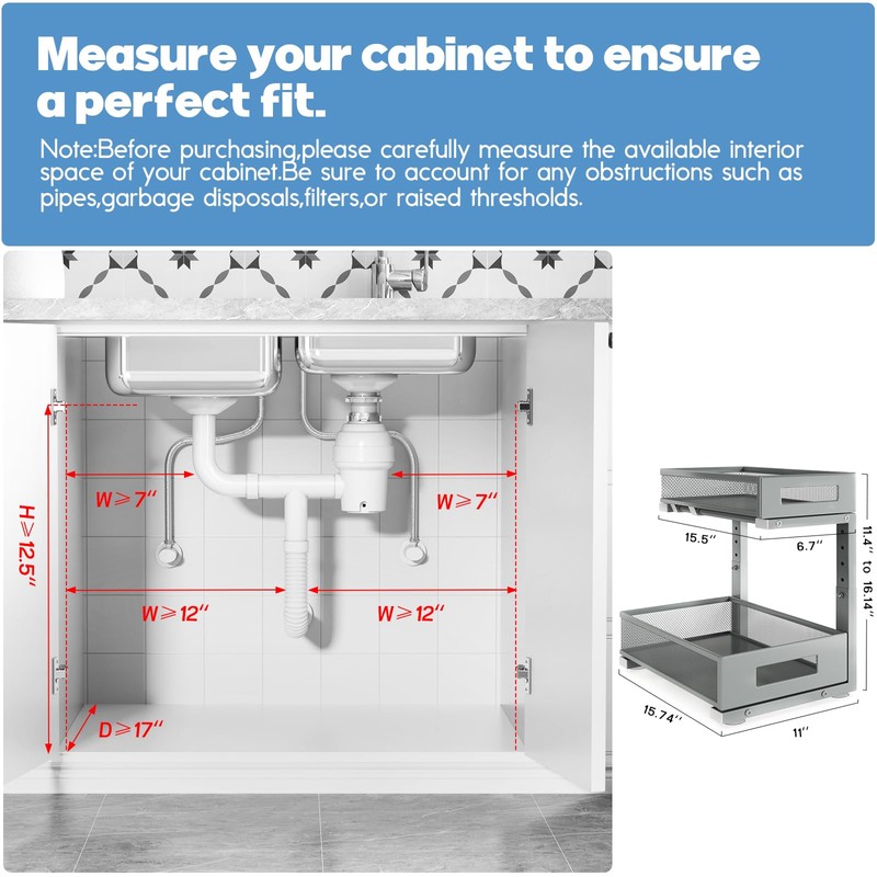 Biboraya 2 Pack 20.47IN Depth Under Sink Storage Organizer, Large