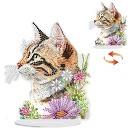 GHHKUD Cat Diamond Painting Desktop Ornament for Adults Double Sided, Stand Up Diamond Art Ornaments DIY Special Diamond Gem Craft Tabletop Placement Board Kit for Home Decor