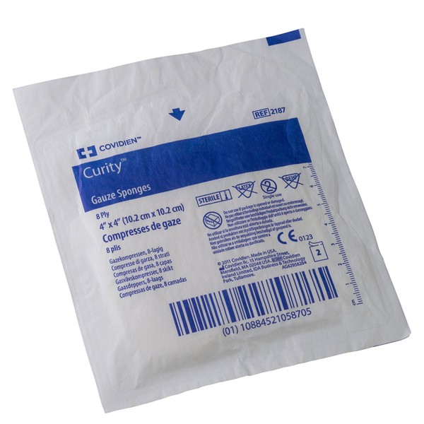 Covidien 2187 Curity Gauze Sponge, Sterile 2's in Peel-Back Package, 4" x 4", 8-ply (Pack of 50)