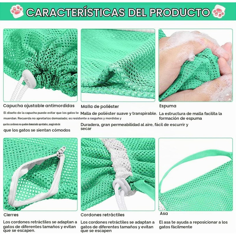 HASTHIP® Bolsa de Baño para Gatos Ajustable,Antimordida y Antiarañazos,Malla Transpirable