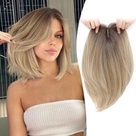 MORICHY Hair Toppers for Thinning Hair, 6.5x6.5inch Hair Topper with Large Base for Cover Gray Hair or Hair Loss Synthetic Hair Extensions Clip in Fringe Daily Use(Ombre Blonde With Dark Root)