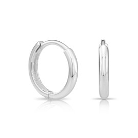 TILO JEWELRY 14K Real Solid Gold Shiny Round Plain Huggie Hoop Earrings Baby Small 10MM-12MM - White Gold, 10 mm