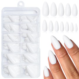 LunarCharm 240 Pieces White Almond Press-on Nails Medium Size False Nails, Artificial Nail Tips