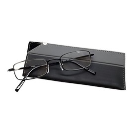 Calabria 753-XL Rectangle Reading Glasses +1.25 Black w/Case Men Women Designer Metal Readers Adjustable Nose Pads