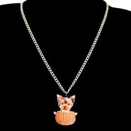 DUOWEI Acrylic Brown Yorkie Yorkshire Retriever Dog Necklace Earrings Set Drop Dangle Pendant Jewelry for Women Teens Girls Gifts, Acrílico, Alejandrita creada