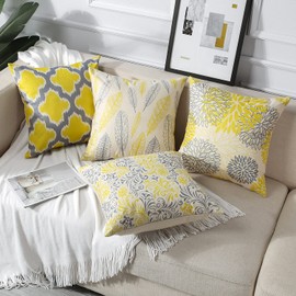 OTOSTAR Cushion Covers Stylish Cute 50 50 50 Scandinavian Flax Linen Set of 4 Patterns Cotton Linen Cushion Covers for Sofa Backrest Decorative Pillow Cover Cushion Cover