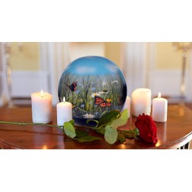 Eternitymart's Sphere of Life Cremation Urn - Affordable Metal Urn - Hand Painted Solid Metal Urn for Ashes, Adult Cremation Urn with Free Velvet Bag (Butterfly)