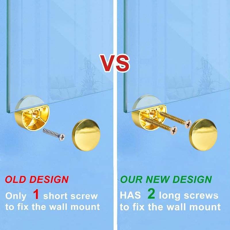 Golden Upgraded 3-5mm Frameless Mirror Mounting Hardware 8 Pack Dual-Screw