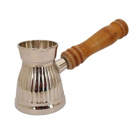 Sharvgun Handmade Silver Antique Brass Turkish Greek Arabic Coffee Pot Stovetop Coffee Maker Cezve Ibrik Briki with Wooden Handle 90 ML (3.04 oz)