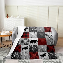 Erosebridal - Manta de cabaña para todas las estaciones, manta de lana de animales salvajes de madera, diseño clásico con diseño de oso de caza, alce y ciervo para sofá