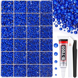 30000Pcs Royal Blue Rhinestones for Bedazzling with B7000 Jewelry Glue, Bedazzler Kit Flatback Gems, Resin Rhinestones for Crafting Crafts Clothing Shoes Fabric Nail Art Assorted Size 2/3/4/5/6mm