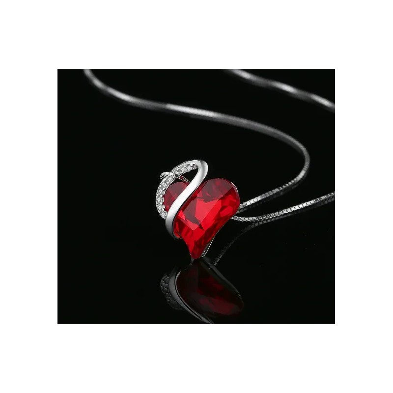 Collar Corazón Cristal Rojo SmileBelle Plata 925 Chapado Platino 45cm