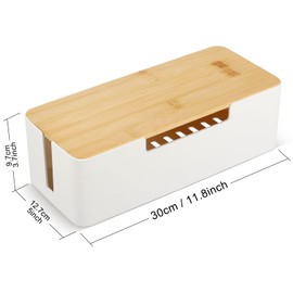 CRROEL Cord Management, Cable Management Box, Cable Organizer Storage Box with Bamboo Lid for Hiding Messy Cables Wire Management,for Home Office/TV, Cable Hider Box Fits Multiple Cables- White