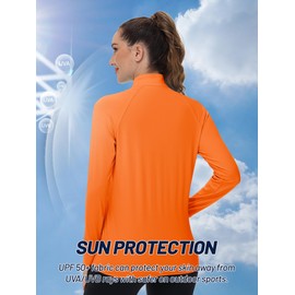 TACVASEN Women's Workout Jackets Lightweight Athletic Jackets Zip Up Summer UV Protection Shirts Long Sleeve Orange