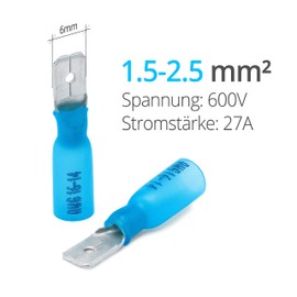 Wirefy Blue Heat Shrink Connectors Flat Connector Insulated - Cable Lugs Male Flat Connector Assortment - Crimp Connector Car - 1.5-2.5 mm² - Pack of 150
