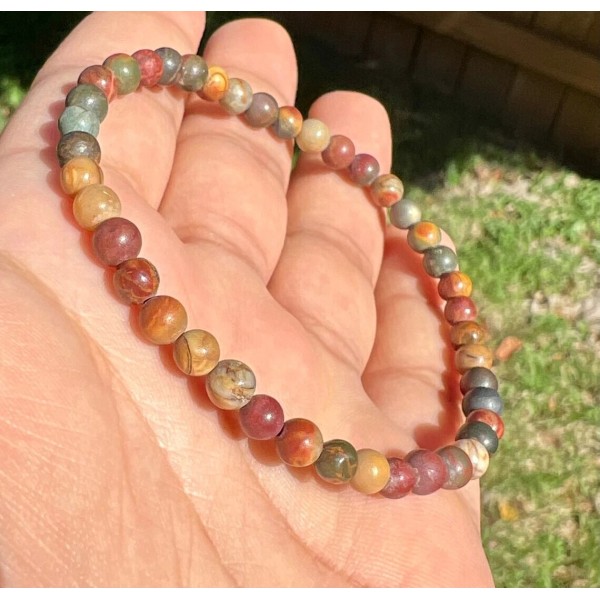 Unbranded Red Creek Jasper Crystal Gemstone Stretch Dainty Bracelet Minimalist