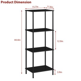 Narrow End Table Tall Black Side Table 4 Tier Wooden Metal Modern Plant Flower Display Stand Rack with Storage for Living Room Bedroom Bathroom