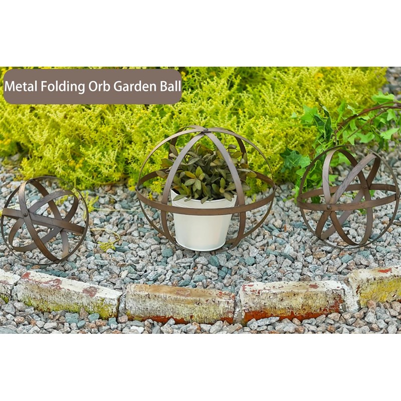 Wenbery Set of 3 Metal Garden Spheres, Metal Folding Orb