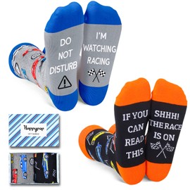 Zmart Drag Racing Gifts for Men Teens - Funny Racing Car Gifts, Gifts for Car Lovers Guys, Vintage Cool Old Race Car Socks for Men In 2 Pack