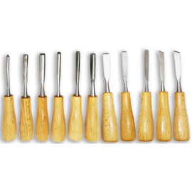 WEDGE 11 Piece Fine Carving Tools Set | Compact 5.5" (14 cm) Length| 2.5" (6.4 cm) CR-V Steel Blades | Ergonomic Wooden Handles | Great For Sculpting, Carving, Shaping Wood & Wax