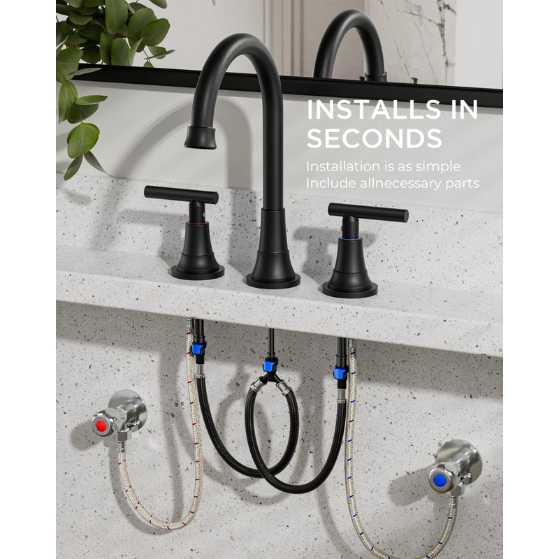 FORIOUS Matte Black Bathroom Faucets 3 Hole, 8 inch Widespread