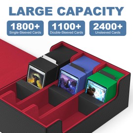 Mlikero Trading Card Storage Box for 1800+ Cards, Magnetic Cards Deck Box Suitable for MTG and Sports Cards, Premium Commander Cards Deck Box with 10 Compatible Card Dividers (Black & Red)