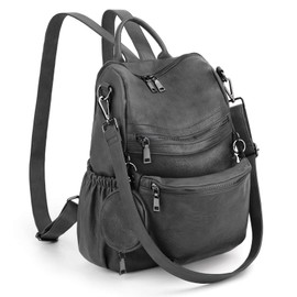UTO Travel Backpack Womens Ladies Laptop Rucksack Bag with Detachable Waist Pack Coin Purse Vegan Leather Grey