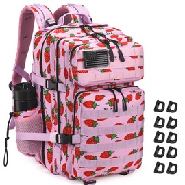 R.SASR Military Tactical Backpack 45L Large Tactical Backpack for Men, Hiking Rucksack With Bottle Holder (Colorful strawberry print)