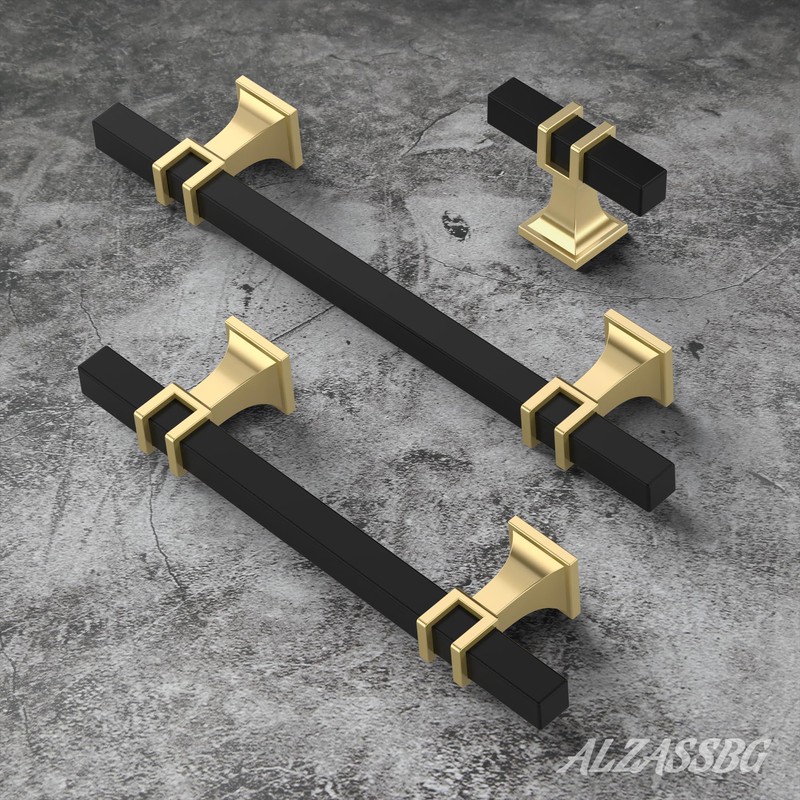 Alzassbg 6 Pack Matt Black and Gold Cabinet Knobs, 2