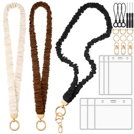 HairChrysm Scrunchie Lanyards for ID Badges, Stretchy Lanyard for Women - Teacher Nurse Neck Lanyard with Card Holder for Office, School, Hospital & Cruise, Neutral Colors