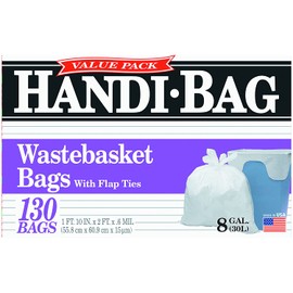 Handi-Bag HAB6FW130 Super Value Pack, 8gal, 0.6mil, 22 x 24, White (Box of 130)