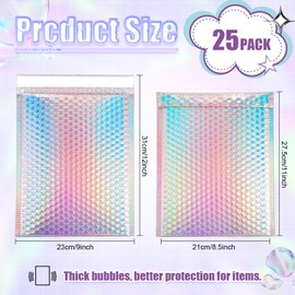 Visen Holographic Bubble Mailers 8.5x12 Inch,25 Pcs Metallic Bubble Mailers,Poly Padded Envelopes,Self Seal Waterproof Shipping Bags,Glamour Bubble Envelopes for Mailing Packaging Small Business