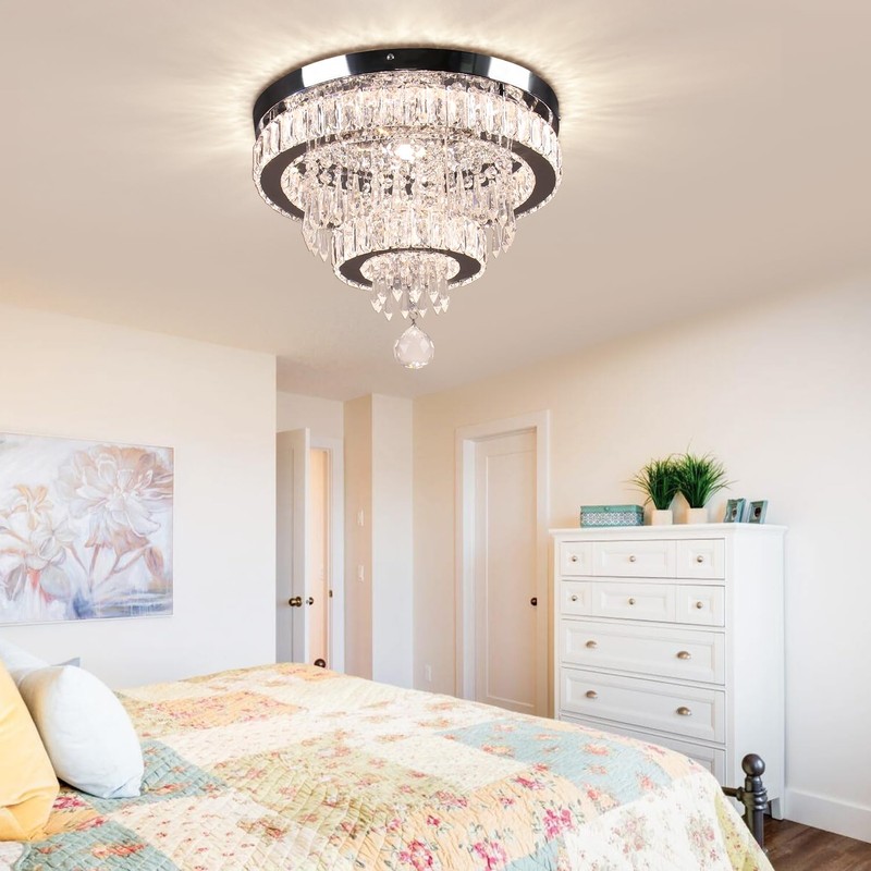 Finktonglan 16" Crystal Ceiling Light, Modern Crystal Chandeliers with Remote