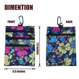 hapheal Golf valuables pouch, zipper golf ball bag with 4 pockets, golf accessories pouch for storing balls,tees,mobile phone,keys, cards and cash, great gift for golfers (1 PACK FLOWER PRINT)