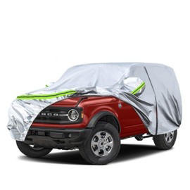 Waterproof Car Covers Replace for 2021-2025 Ford Bronco 2 Door, 6 Layers Silver All Weather Car Cover with Zipper Door & Windproof Bands for Snow Rain Dust Hail Protection