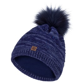 Compagno Winter Hat Knitted Hat Women's Bobble Hat Fleece Lining Beanie Hat 88, darkblue