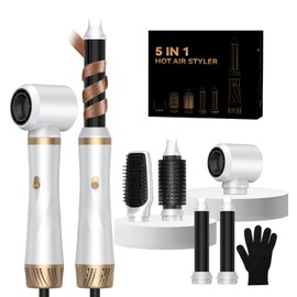 Hair Dryer Brush 5 in 1, Blow Dryer Brush Set with Air Curler Wrap Hair Styler, Negative Ionic Blow Dry Brush, Detachable Hair Tool for Curling, Volumizer,Straightener,Drying