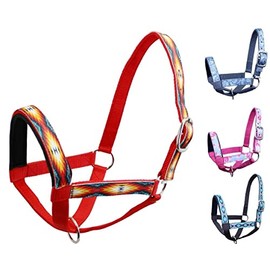Tahoe Tack Nylon Overlay Sheep and Goat Halter with Padded Noseband - 6 Month Warranty (Red Aztec, Medium Sheep/Goat)