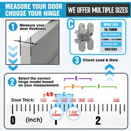 Hidden Hinges for Cabinet Doors, 180 Degree Invisible Door Hinges 0.63 * 2.76Inch 4PCS - Zinc Alloy Concealed Cross Hinges in Silver for Kitchen Cabinets from Door Thick(1"~1-3/8")