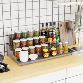 Jojocross Expandable 4-Tier Step Spice Rack Organizer for Kitchen Cabinet Modern Design and Non Skid Space Saving Storage Shelf for Countertop Cabinet Pantry (1Pack/Gun-Grey)