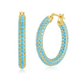 CiNily Women's Hoop Earrings 925 Sterling Silver 14K Gold Plated Hypoallergenic Lightweight Turquoise Earrings Chunky Open Hoops Earrings Jewelry for Sensitive Ears 1.2"
