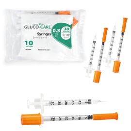 GLUCO-CARE 0.3 ml/cc Syringes 30G x 5/16’’ (8mm), Orange Cap, 10/bag