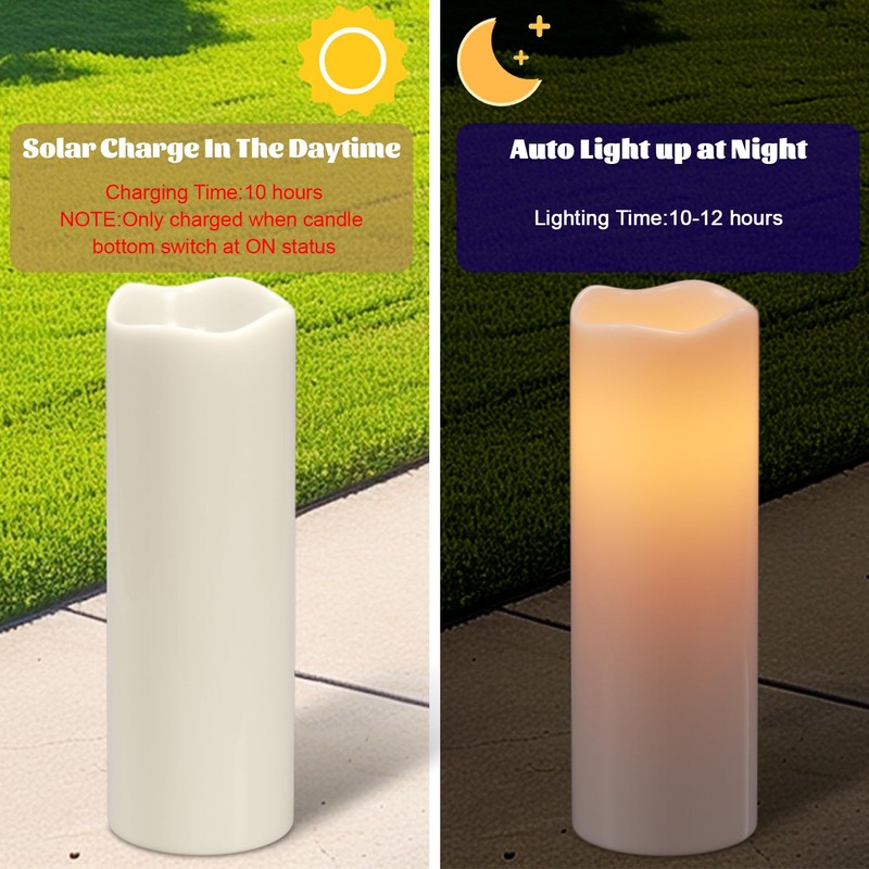 Eldnacele Large Solar Flameless Flickering Candles Outdoor Waterproof, Solar Powered