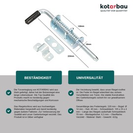KOTARBAU® Spring Latch 220 mm Door Bolt Door Bolt Door Bolt Door Slide Door Slide Door Lock Floor Slider Galvanised