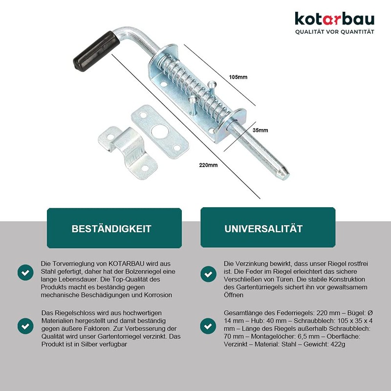 KOTARBAU® Spring Latch 220 mm Door Bolt Door Bolt Door