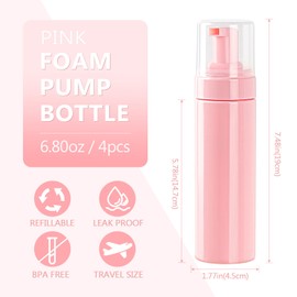 Botella de espuma vacía rosa de 7.5 oz/200 ml, botella de espuma de viaje para jabón, champú, dispensador de espuma de limpieza, rellenable (paquete de 4)
