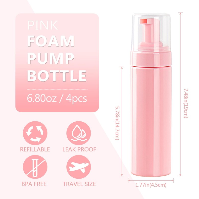 Botella de espuma vacía rosa de 7.5 oz/200 ml, botella
