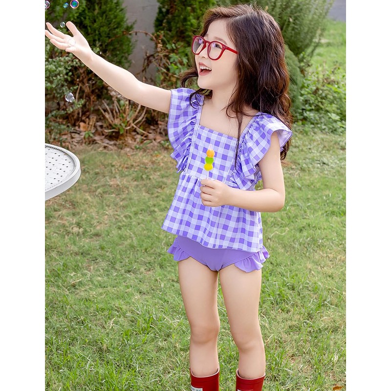 [AILITI] キッズ 水着 女の子 セパレート 3点セット 子供用水着 ノースリーブトップス ショートパンツ フリル